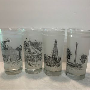 Set frosted Texas memorabilia barware glasses